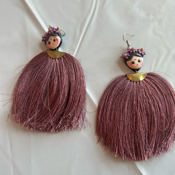 no brand Jewelry - Clay Doll Face Tassel Earrings in Purple GUC